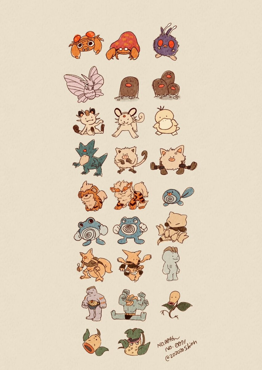 ._. abra alakazam anger_vein anklet antennae arcanine beak bellsprout belt bird black_male_underwear blank_eyes blue_skin bracelet bug cat colored_skin compound_eyes diglett doodles dugtrio everyone extra_arms facial_hair fangs fangs_out forehead_jewel game_freak gem gen_1_pokemon gloves golduck growlithe highres holding holding_spoon horns jewelry kadabra leaf long_mustache looking_at_viewer machamp machoke machop male_underwear mankey meowth monkey_tail multiple_heads multiple_horns muscular mushroom_on_head mustache nintendo no_humans paras parasect persian_(pokemon) pig_nose pokemon pokemon_(creature) pokemon_focus poliwag poliwhirl poliwrath primeape psyduck purple_fur red_eyes red_gemstone red_nose ribs round_nose sitting smile solid_eyes split spoon swirl tadpole tadpole_tail tail triple_ahoge underwear venomoth venonat victreebel webbed_feet webbed_hands weepinbell whiskers white_gloves zozozoshion