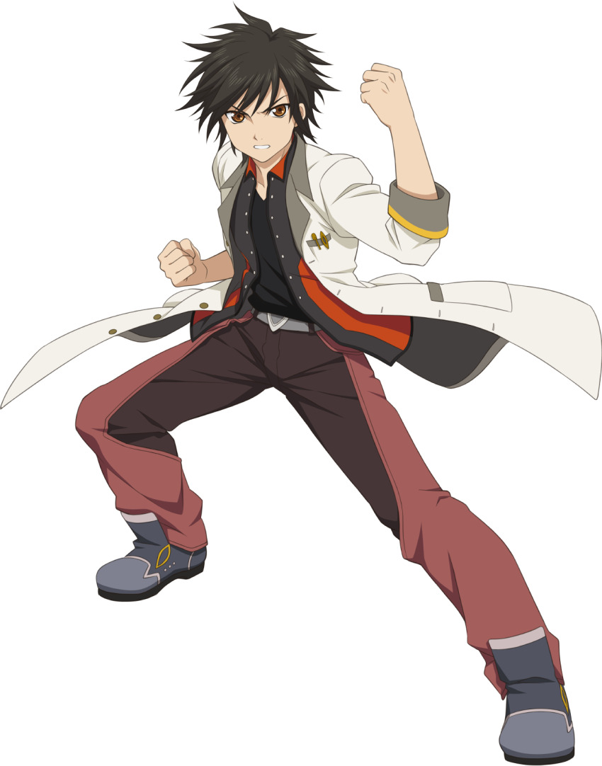 1boy belt black_hair black_shirt boots breast_pocket clenched_hands coat fighting_stance highres jude_mathis looking_at_viewer male_focus official_art open_clothes open_coat pants pocket serious shirt short_hair solo tales_of_(series) tales_of_asteria tales_of_xillia tales_of_xillia_2 transparent_background yellow_eyes
