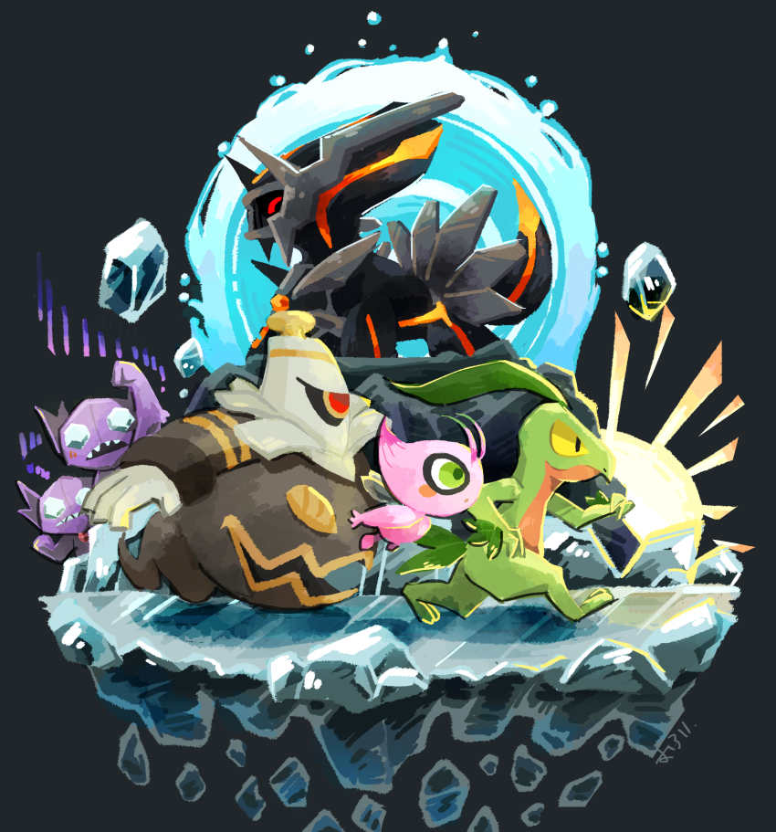 absurdres alternate_color antennae aurora blush_stickers celebi dialga dusknoir gen_2_pokemon gen_3_pokemon gen_4_pokemon grovyle highres legendary_pokemon mythical_pokemon nintendo oroi_(kirby-0427) pokemon pokemon_(creature) pokemon_focus pokemon_mystery_dungeon pokemon_mystery_dungeon:_explorers_of_time/darkness/sky primal_dialga sableye sharp_teeth shiny_pokemon signature teeth