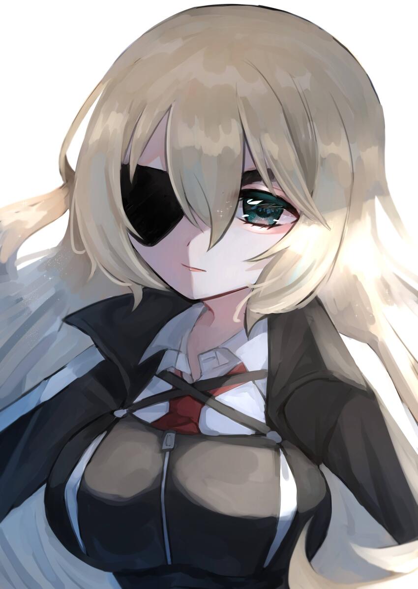 absurdres blue_eyes collared_shirt cosplay highres kure_kirika kure_kirika_(cosplay) long_coat long_hair looking_at_viewer mahou_shoujo_madoka_magica mahou_shoujo_oriko_magica mikuni_oriko necktie portrait rairai_(light) red_necktie shirt upper_body very_long_hair white_hair white_shirt