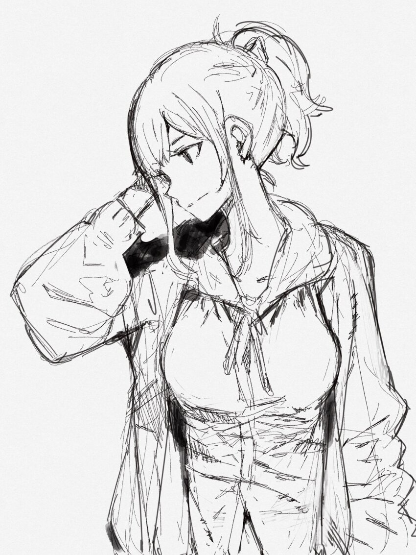 1girl artist_request expressionless highres monochrome sweater tagme