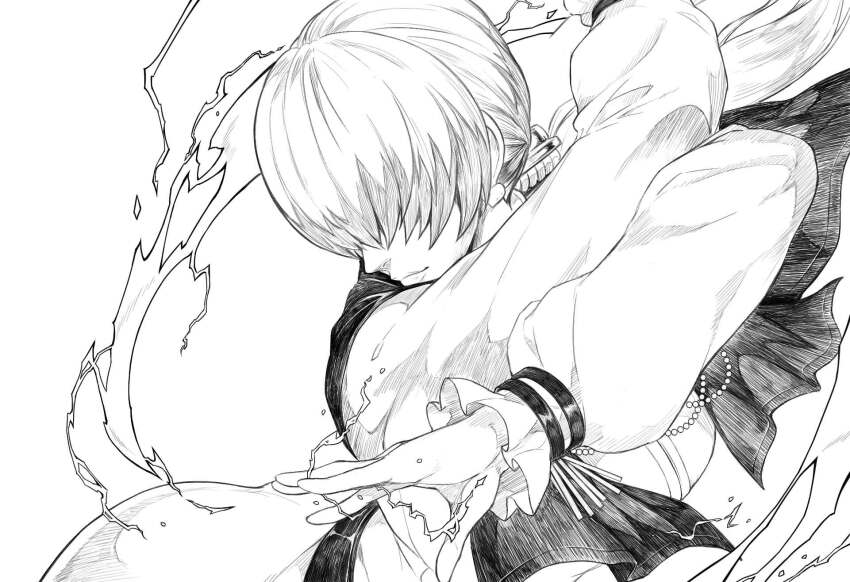 1girl ass bent_over costume curvy dress electricity female_focus huge_ass leaning_forward lighting_bolt long_hair long_sleeves looking_back orochi_shermie pale_skin ponytail shermie_(kof) standing the_king_of_fighters thunder wide_hips