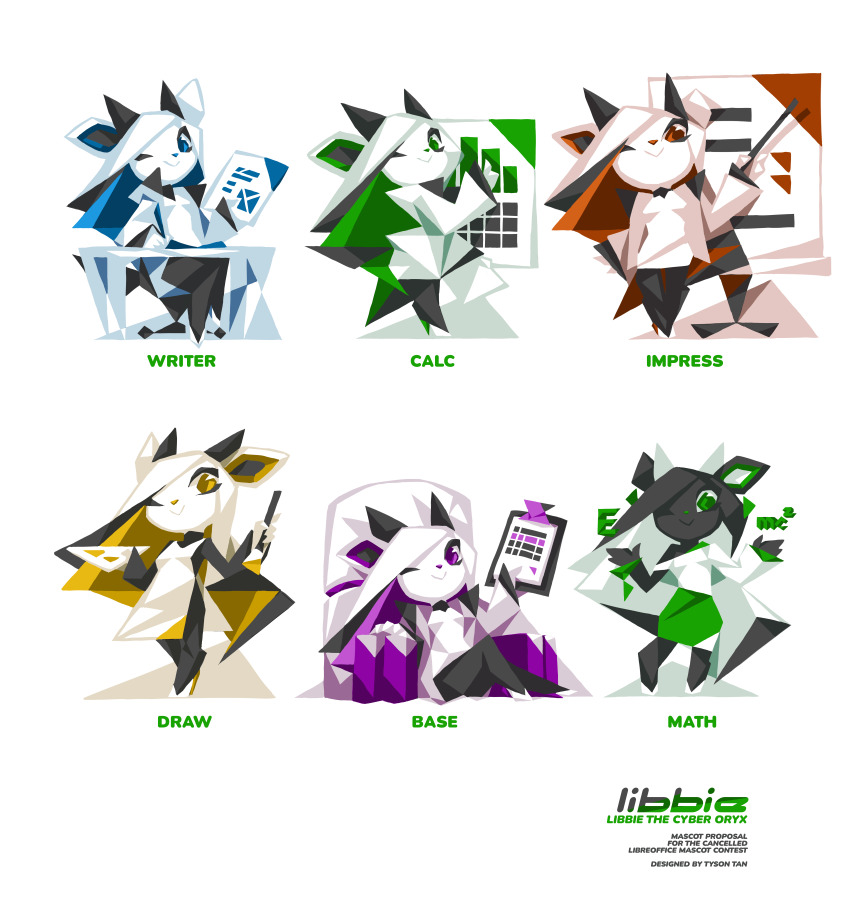 1girl 2017 absurdres arabian_oryx black_leggings chair chibi desk dress furry furry_female highres horns krita_(medium) leggings libbie_the_spirit_oryx long_hair mascot math office_chair office_lady original oryx painting_(action) signature sitting spirit_animals_in_disguise spreadsheet swivel_chair tyson_tan white_dress white_fur white_hair