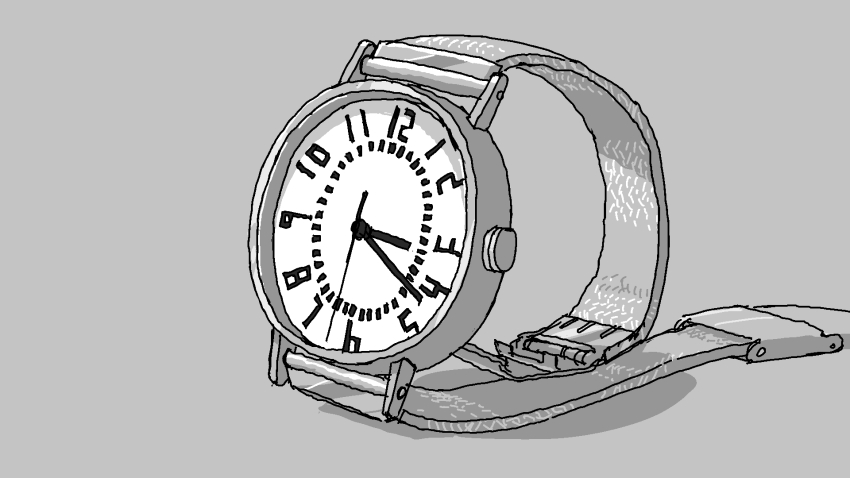 analog_clock armband art_study clock clock_hands grey_background highres no_humans original shadow simple_background tagme tsukumizu_yuu unworn_armband watch wristwatch