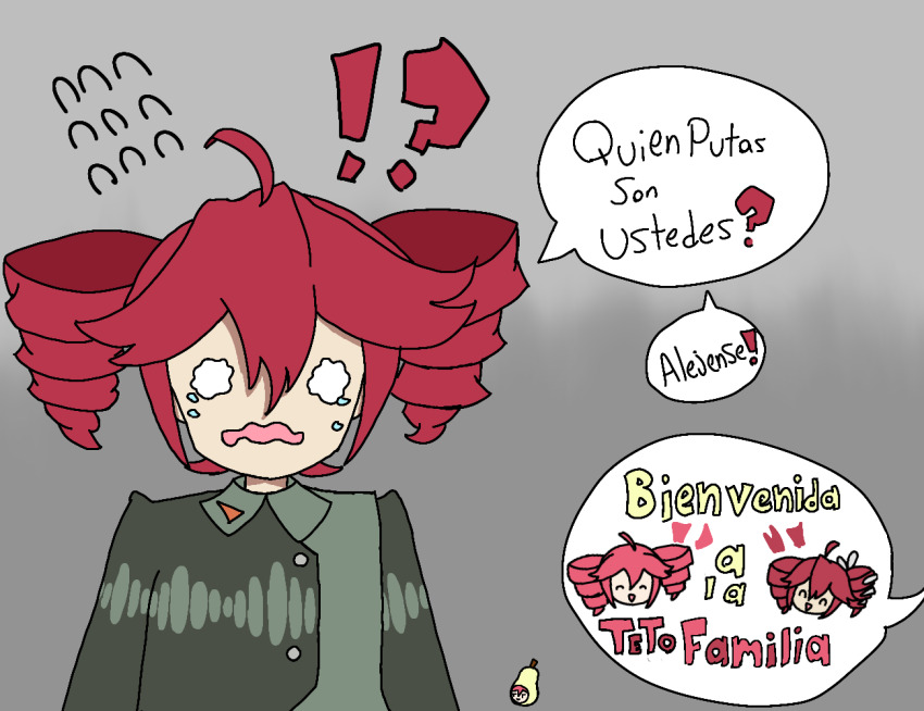 3girls kasane_teto kasane_teto_(sv) kasane_teto_(utau) kasane_teto_(voicepeak) multiple_girls non-web_source spanish_text