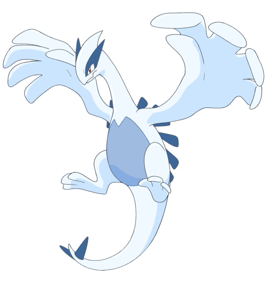 animal_focus commentary english_commentary full_body gen_2_pokemon legendary_pokemon lugia nintendo no_humans pokemon pokemon_(creature) red_eyes simple_background solo tail vergolophus white_background wings