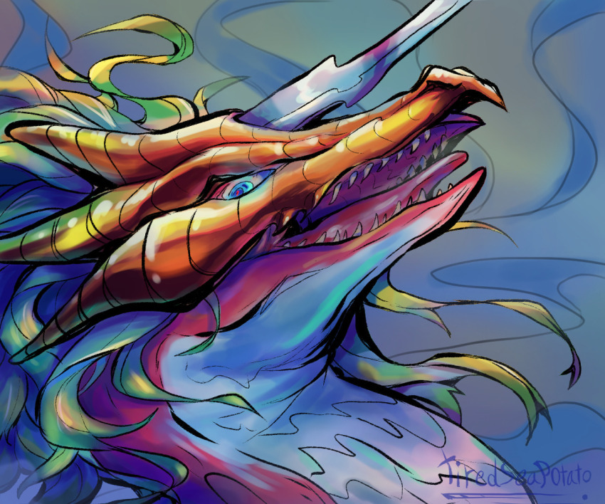 blue_eyes digimon digimon_(creature) dragon horns megaseadramon sharp_teeth solo teeth