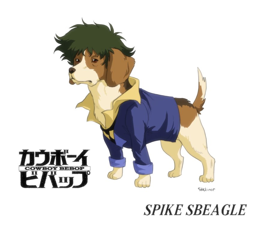 beagle character_name cowboy_bebop dog green_hair highres logo spike_spiegel