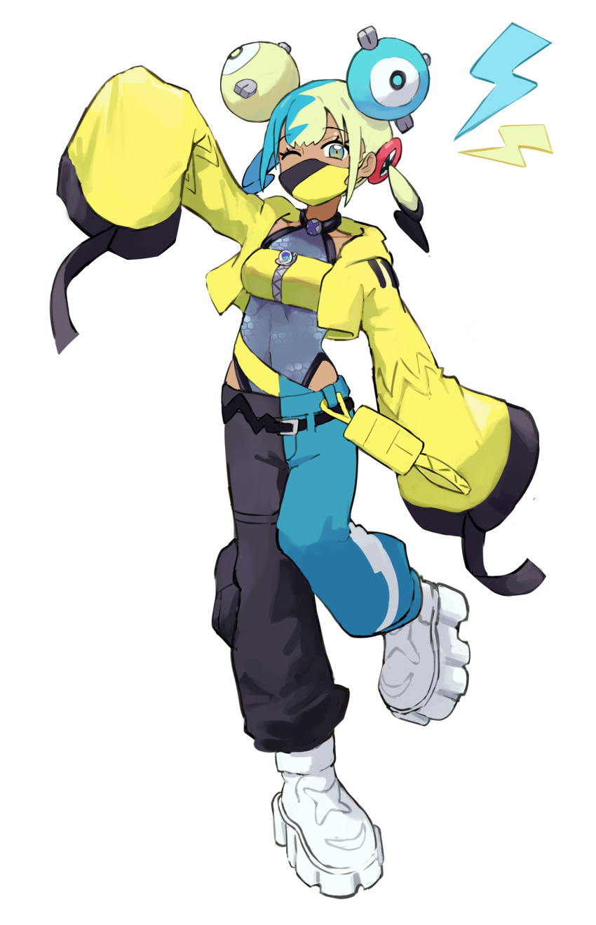 1girl adapted_costume canari_(pokemon) highres iono_(pokemon) iono_(pokemon)_(cosplay) nintendo pokemon pokemon_legends:_arceus ryoha_kosako simple_background white_background