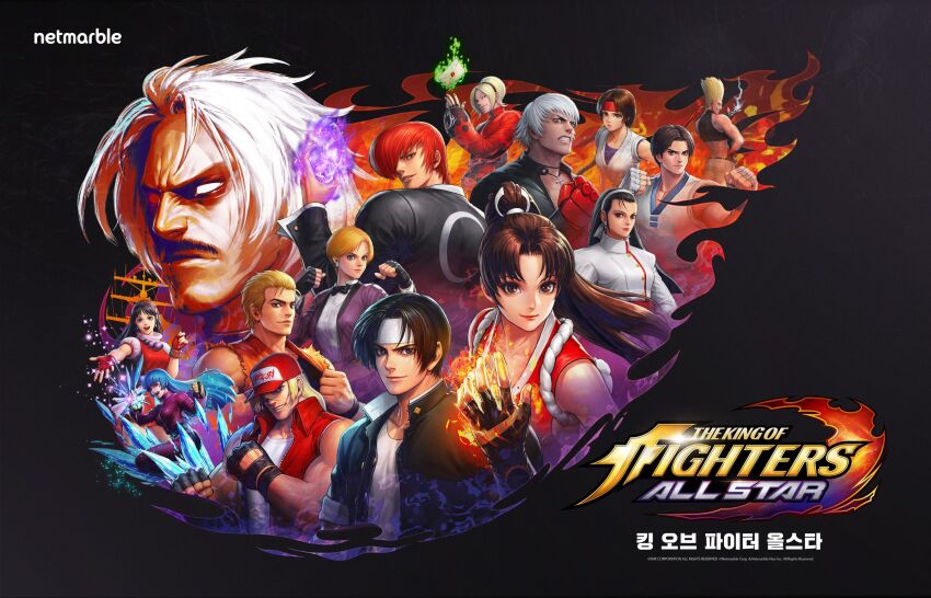 abs artificial_eye asamiya_athena ash_crimson biceps blonde_hair breasts brown_hair curtained_hair dark-skinned_male dark_skin dobok dougi facial_hair fatal_fury fatal_fury_cap fire gloves glowing glowing_eye heterochromia highres k&#039;_(kof) kagura_chizuru kim_kaphwan king_(snk) kula_diamond kusanagi_kyou long_hair looking_at_viewer manly martial_arts_belt mechanical_eye medium_breasts multiple_boys multiple_girls muscular muscular_male mustache nikaidou_benimaru official_art omega_rugal pants pectorals psycho_soldier pyrokinesis red_eyes rugal_bernstein ryou_sakazaki ryuuko_no_ken shiranui_mai short_hair smile snk standing teeth terry_bogard the_king_of_fighters the_king_of_fighters_&#039;95 the_king_of_fighters_all-stars white_hair yagami_iori yuri_sakazaki