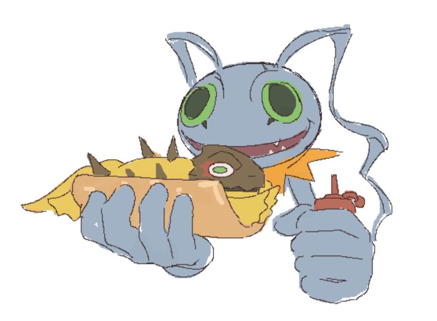 digimon digimon_(creature) hot_dog keramon ketchup meme sharp_teeth sunarizamon teeth what