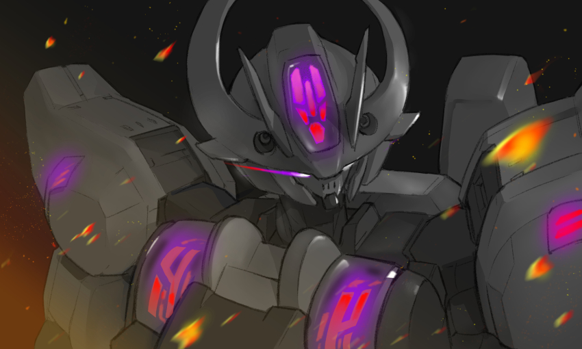 embers eye_trail glowing glowing_eyes gundam gundam_schwarzette gundam_suisei_no_majo highres light_trail mecha ni~tsu_kashi no_humans robot science_fiction solo turning_head upper_body