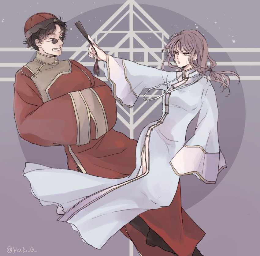 1boy 1girl blonde_hair chinese_clothes gintama long_hair mutsu_(gintama) resolution_mismatch sakamoto_tatsuma source_larger sunglasses