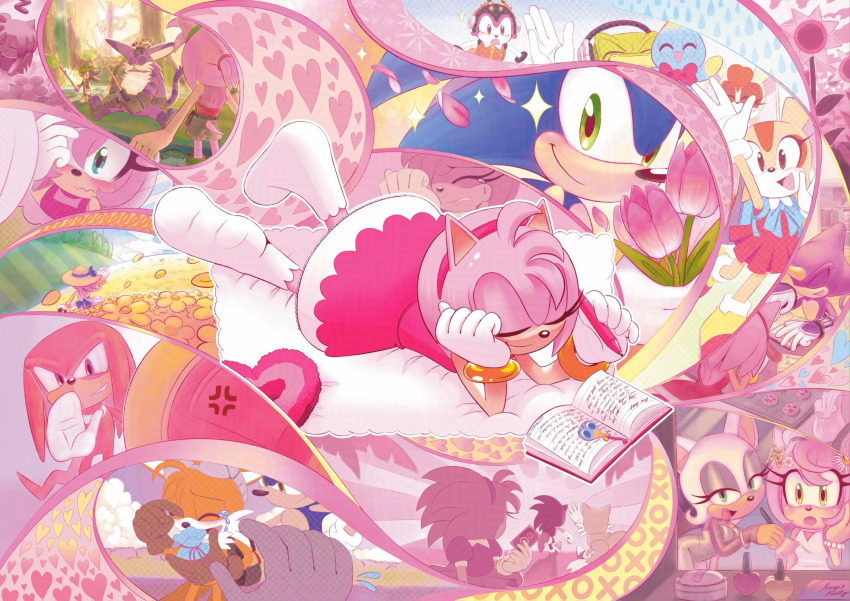 aged_down amy_rose anger_vein baking bat_(animal) bed bee big_the_cat black_fur black_hair blonde_hair blue_eyes blue_fue blue_hair blush bracelet brown_eyes bug card chameleon chao_(sonic) charmy_bee cheese_(sonic) child classic_amy_rose classic_sonic classic_tails comforting cookie cream_the_rabbit crocodile crocodilian diary dress echidna_(animal) espio_the_chameleon field fishing flower flower_field food forest fox gloves green_eyes hammer hat heart hedgehog highres insect jewelry knuckles_the_echidna lipstick long_ears long_hair lying makeup medium_hair mirror multiple_tails nature nervous on_bed orange_fur orange_hair painted_face pen petite pink_fur pink_hair pov purple_fur purple_hair rabbit red_fur red_hair rouge_the_bat running sandals sega shadow_the_hedgehog smile socks sonic_(series) sonic_the_hedgehog spiked_hair tail tails_(sonic) tears toy_hammer two_tails ultimangga vector_the_crocodile waking_up wings writing yellow_fur