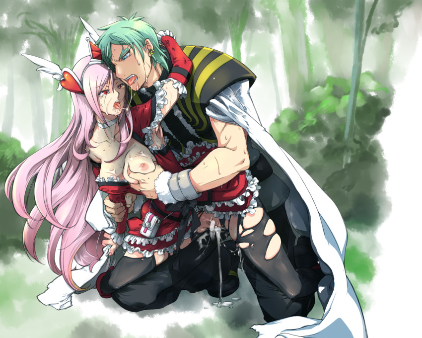 1boy 1girl black_pants bow branch breasts censored cloak clothed_sex couple cure_passion dress dripping drooling earrings eas_(fresh_precure!) forest french_kiss fresh_precure! frilled_dress frilled_skirt frilled_sleeves frills gloves grabbing_another&#039;s_arm grabbing_another&#039;s_breast grabbing_from_behind green_hair groping hair_ornament hair_wings hand_on_another&#039;s_arm hands_on_another&#039;s_chest hands_on_another&#039;s_neck heart heart_hair_ornament higashi_setsuna highres jewelry kiss long_hair nature nipples pants pantyhose parted_bangs pink_hair precure public_indecency red_eyes saliva sex sex_from_behind short_hair skirt striped_bow sugienoki sweat sweatdrop tears thighhighs tongue tongue_out torn_clothes torn_pantyhose torn_thighhighs tree vaginal very_long_hair wester_(fresh_precure!) white_cloak wing_hair_ornament wrist_cuffs wristband