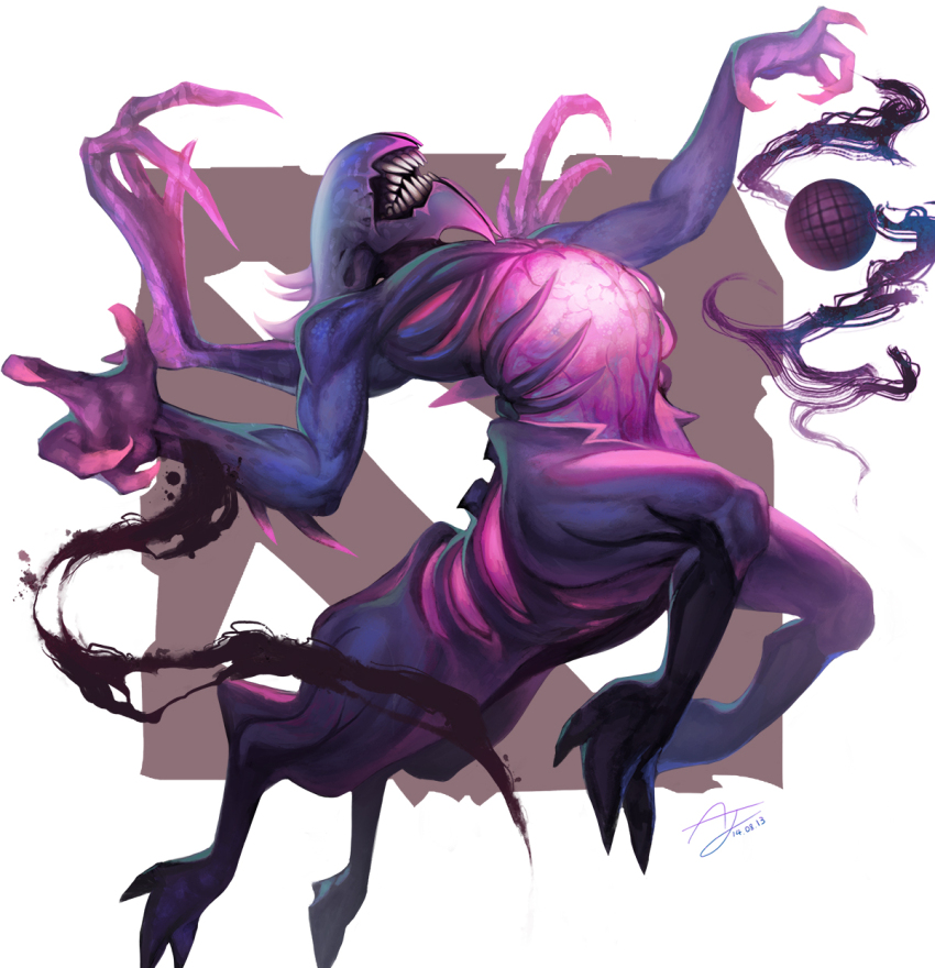 1other angju bane_(dota) centaur commentary demon dota_(series) dota_2 english_commentary extra_arms fingernails full_body glowing highres magic no_humans orb sharp_fingernails sharp_teeth solo taur teeth white_background