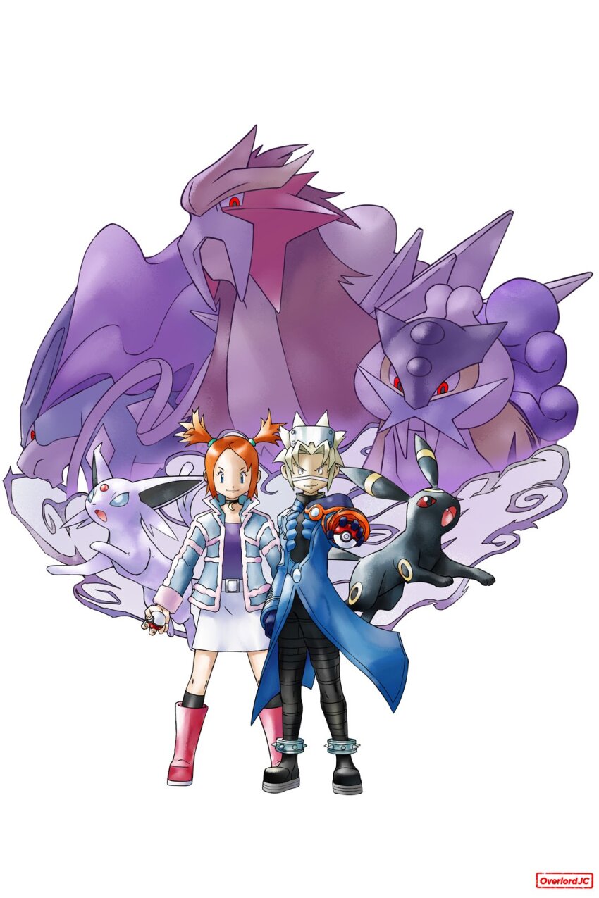 1boy 1girl boots entei espeon gen_2_pokemon highres legendary_pokemon nintendo overlord_jc pink_boots pokemon pokemon_colosseum raikou rui_(pokemon) sugimori_ken_(style) suicune umbreon wes_(pokemon)