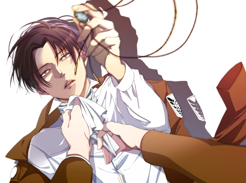 1boy ascot bad_id bad_pixiv_id black_hair blurry depth_of_field jacket jewelry levi_(shingeki_no_kyojin) male_focus necklace shingeki_no_kyojin shirai silhouette solo solo_focus