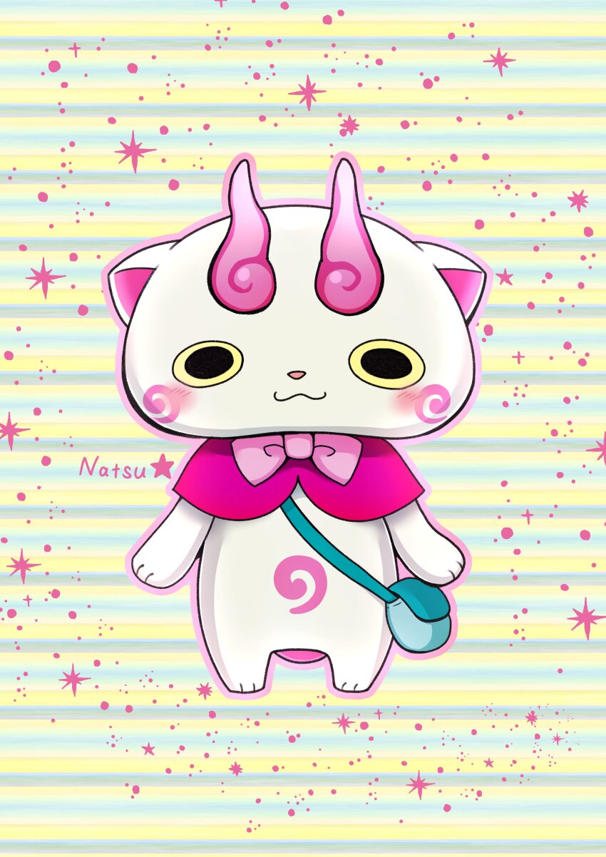 abstract_background absurdres blush full_body highres komami_(youkai_watch) looking_at_viewer n0404k no_humans solo white_fur youkai_(youkai_watch) youkai_watch
