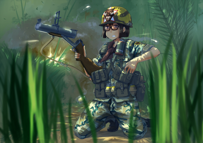 40x46_lv_hedp_m433 40x46mm_lv ammunition anti-materiel_cartridge black_hair break-action_grenade_launcher break_action camouflage erica_(naze1940) explosion explosive fragmentation_grenade glasses grass grenade grenade_cartridge grenade_casing grenade_launcher hand_grenade helmet high-low_system highres kneeling m26_grenade m79 military military_combat_uniform military_uniform original smoke solo subsonic_ammunition vietnam_war war weapon