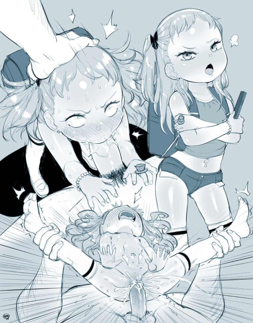 1boy 1girl age_difference annoyed arms_at_sides artist_logo backpack bag before_and_after born-to-die bow constricted_pupils crossed_arms crying crying_with_eyes_open cum cum_in_pussy cum_overflow denim denim_shorts drooling earrings fang feet_out_of_frame fellatio female_ejaculation female_orgasm forehead from_above from_side full_body hair_bow hand_on_another&#039;s_head hetero highres irrumatio jewelry kusogaki leaning_forward leg_grab leg_lift legs_apart logo loli long_hair monochrome multiple_views nude open_mouth oral orgasm original outstretched_hand over-kneehighs ponytail pov pov_crotch pussy randoseru rape reverse_suspended_congress rolling_eyes saliva screaming sex sex_from_behind shirt short_ponytail short_shorts shorts side_ponytail sleeveless sleeveless_shirt smug spread_legs standing stomach straight-on tears teeth testicles thighhighs uncensored upper_teeth_only vaginal