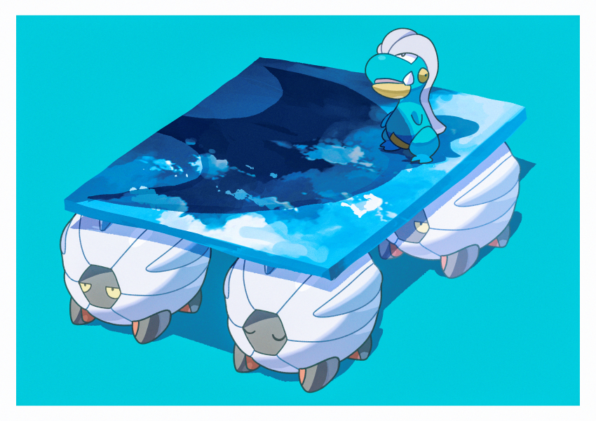 absurdres bagon black_eyes border closed_eyes commentary gen_3_pokemon highres huge_filesize looking_up nintendo no_humans pokemon pokemon_(creature) saiku_(zvlku) shelgon standing tusks white_border yellow_eyes