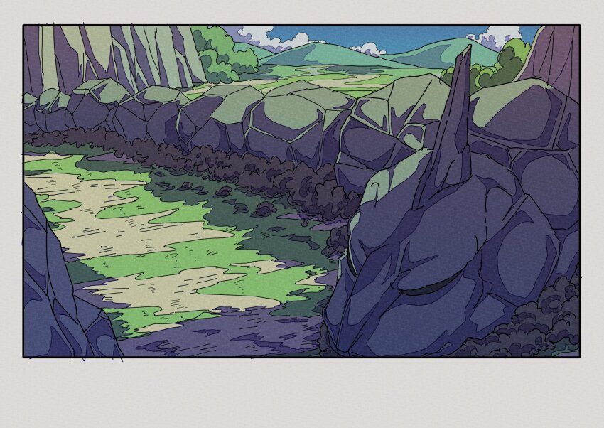 animal_focus blue_sky border closed_eyes cloud day forest game_freak gen_1_pokemon highres hill mountain nature nintendo no_humans onamuzi_illust onix pokemon pokemon_(creature) pokemon_focus sky sleeping solo white_border