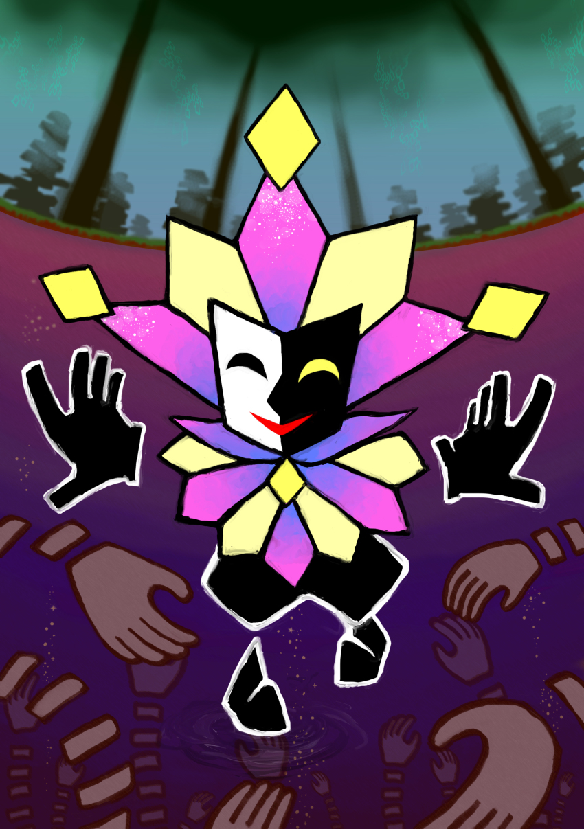 1boy absurdres artist_request bad_id bad_pixiv_id clown clown_boy dimentio highres jester jester_boy male_focus mario_(series) nintendo no_humans paper_mario rayman_limbs solo standing standing_on_liquid super_paper_mario