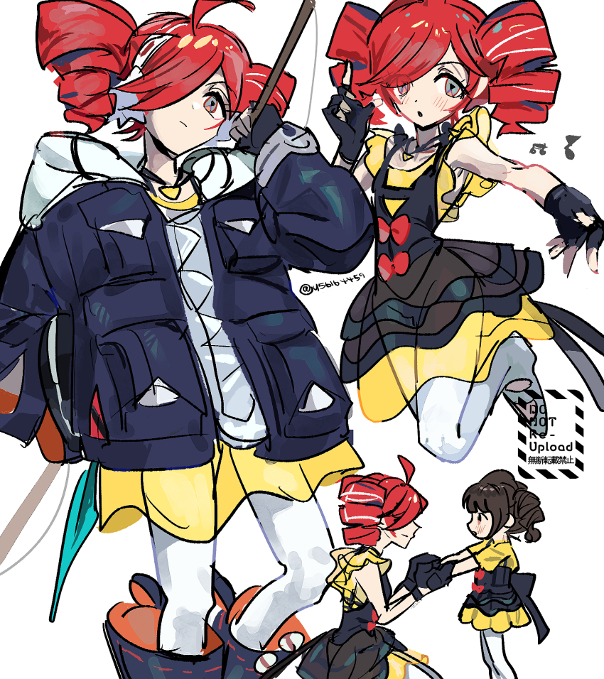 drill_hair highres kasane_teto nintendo pokemon project_voltage red_hair rival_teto_(project_voltage) simple_background ugomui_(u56164459) utau vocaloid white_background