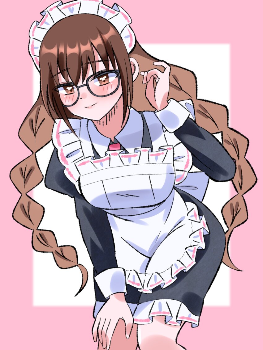 1girl apron blush glasses iin_chiyo kimi_no_koto_ga_dai_dai_dai_dai_daisuki_na_100-nin_no_kanojo long_hair maid maid_apron maid_headdress maid_tiger smile