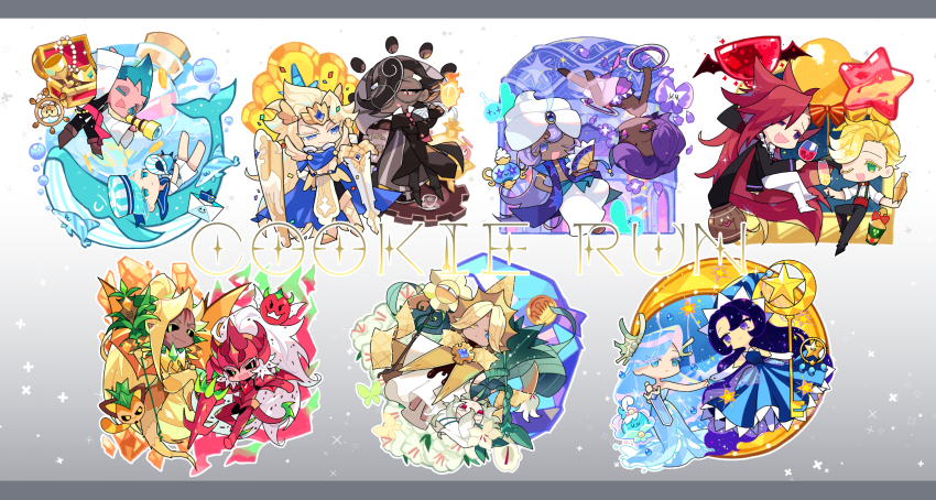 3girls 4others 6+boys :d ;d absurdly_long_hair alcohol ananas_dragon_cookie animal arabian_clothes arm_up armor armored_boots asymmetrical_bangs bandaged_arm bandages bare_arms bare_shoulders barefoot black_cape black_coat black_pants black_sclera black_shirt blonde_hair blue_cape blue_dress blue_eyes blue_hair blue_hat boots bottle bow_tie_bottle brown_eyes bubble cape chakram champagne_flute chibi chibi_only coat coffee_beans colored_eyelashes colored_sclera commentary_request cookie_run cookie_run:_kingdom cookie_run:_ovenbreak copyright_name cup curtained_hair dark-skinned_male dark_skin dragon_fruitling dragon_tail dragon_wings dreamcatcher_(cookie_run) dress drinking_glass elbow_gloves espresso_cookie eye_contact fang flower food-themed_hair full_armor full_body glasses gloves gradient_background green_dress green_eyes grey-framed_eyewear grey_background hair_behind_ear hair_flower hair_ornament hat helmet helmsman_will heterochromia highres holding holding_bottle holding_cup holding_shield holding_staff holding_sword holding_telescope holding_weapon humanization k4m knee_boots letterboxed lilac_cookie long_dress long_hair long_sleeves looking_at_another looking_at_viewer madeleine_cookie magic_lamp_(cookie_run) moonlight_cookie mouth_veil multiple_boys multiple_girls multiple_others no_sclera oak_barrel one_eye_closed open_mouth outline pants paper_boat_sailor parted_bangs peppermint_cookie pineapplemur pitaya_dragon_cookie pure_vanilla_cookie purple_eyes purple_hair purple_petals red_armor red_cape red_eyes red_hair red_helmet red_tail red_wine red_wings round_eyewear sea_fairy_cookie see-through_clothes see-through_veil shield shirt shoes short_hair short_sleeves side_cut simple_background sitting skin_fang smile sorbet_shark_cookie sparkling_cookie staff standing standing_on_one_leg star_(symbol) star_balloon strapless strapless_dress striped_clothes striped_dress striped_hat suspenders sword tail telescope topless_male tranquil_bloom treasure_chest two-sided_cape two-sided_fabric vampire_cookie veil vertical-striped_clothes vertical-striped_dress very_dark_skin very_long_hair very_short_hair wave_drop weapon whale white_background white_eyelashes white_flower white_gloves white_hair white_lily white_lily_cookie white_outline white_pants white_shirt white_shoes white_turban white_veil wine wine_glass wings wizard_hat yellow_armor yellow_boots yellow_eyes yellow_hat yellow_tail yellow_wings yogurt_cream_cookie