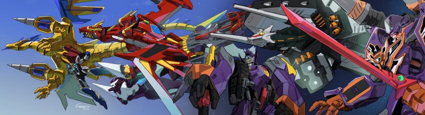 alexis_kerib alexis_kerib_(new_order) anosillus_ii armor axe battle_axe cannon crossed_arms drill dynarex dynazenon_(character) exocet_(exocet4) full_armor full_powered_gridknight gattai goldburn green_eyes gridknight_(ssss.gridman) gridknight_calibur gridman_(character) gridman_(ssss) gridman_universe gridman_universe_(movie) gridman_universe_fighter highres holding holding_axe holding_sword holding_weapon horns mecha no_humans open_mouth powered_zenon robot science_fiction sharp_teeth shoulder_cannon super_robot sword teeth tokusatsu weapon wings yellow_eyes