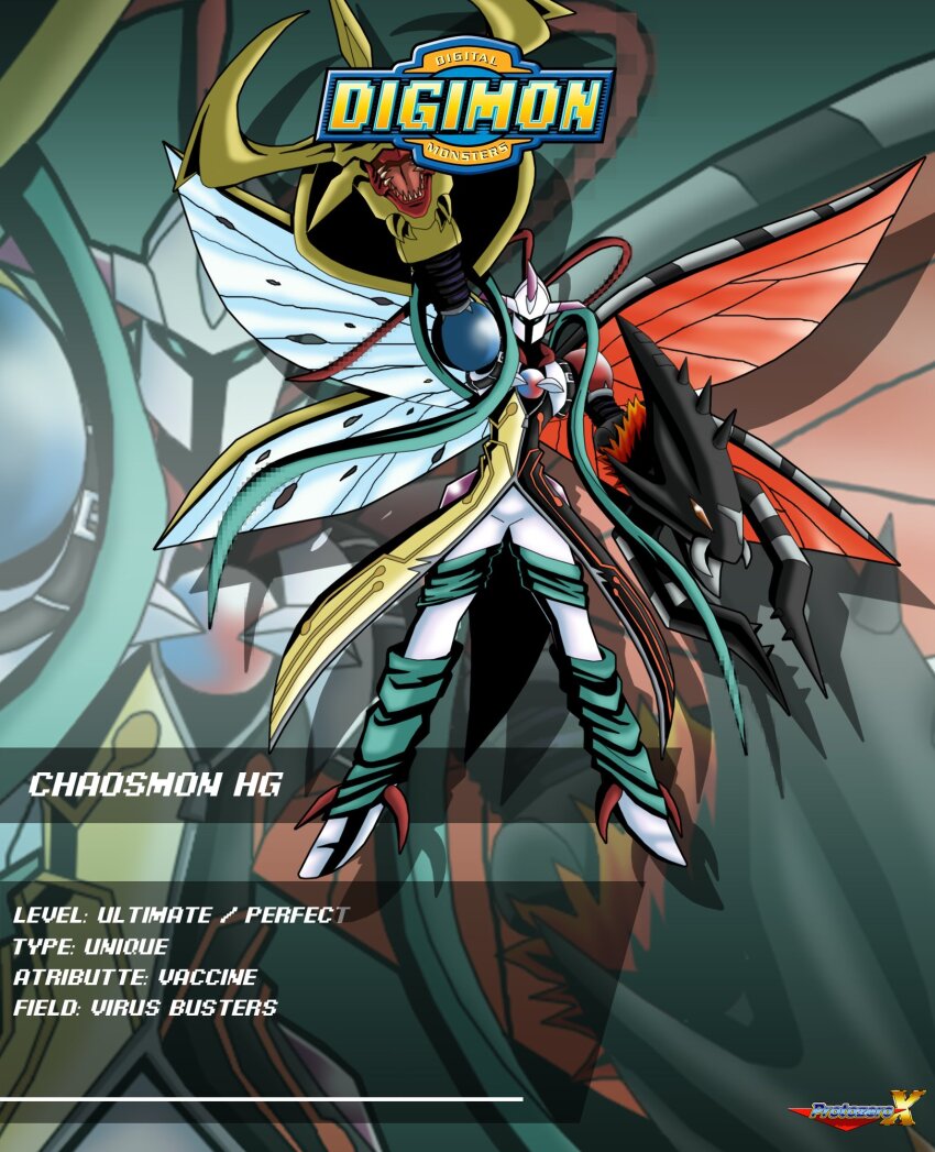 chaosmon corruption digimon digimon_(creature) electricity fusion grankuwagamon heraklekabuterimon highres oridigi original solo spikes