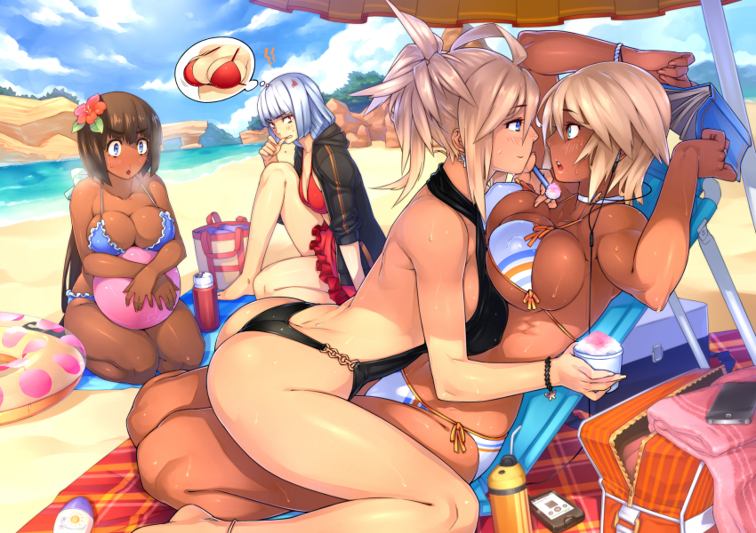 23_(real_xxiii) 4girls anger_vein anklet arched_back arms_up ass ball barefoot beach beachball bikini biting biting_own_thumb blonde_hair blood blue_eyes blue_hair blue_sky blush book bracelet breast_envy breast_press breasts brown-haired_girl_(23) brown_hair butt_crack casual_one-piece_swimsuit cellphone choker cleavage cloud couple covered_erect_nipples criss-cross_halter curvy dark-skinned_female dark_skin day digital_media_player earbuds earphones earrings eye_contact female_focus female_pervert flat-chested_girl_(23) flower food ganguro green_eyes gyaru hair_flower hair_ornament halterneck hibiscus highres holding holding_book hood hooded_jacket hugging_object innertube iphone jacket jealous jewelry large_breasts long_hair looking_at_another multiple_girls muscular nosebleed ocean one-piece_swimsuit one-piece_thong open_mouth original outdoors pervert phone ponytail red_eyes ring seiza sela_(23) shaved_ice short_hair side-tie_bikini_bottom sitting sky smartphone smile steam straddling sweat swim_ring swimsuit umbrella underboob ursula_(23) wedding_band wife_and_wife yuri