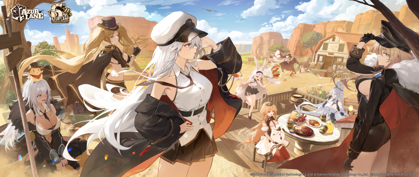 6+girls :d ;d absurdres animal_ears ass azur_lane between_breasts bikini bismarck_(azur_lane) black_bikini black_cape black_coat black_dress black_gloves black_hairband black_necktie black_shorts black_skirt blonde_hair blue_eyes blush breasts brown_hair cape cleavage cleavage_cutout closed_eyes clothing_cutout coat collared_shirt copyright_name cowboy_hat crown dark-skinned_female dark_skin day dress enterprise_(azur_lane) expressionless fingerless_gloves full_body fur-trimmed_coat fur_trim gloves green_eyes grin hair_between_eyes hair_spread_out hairband hand_on_own_hip happy harbin_(azur_lane) hat high_heels highres hip_focus hornet_(azur_lane) horseback_riding illustrious_(azur_lane) incredibly_absurdres indiana_(azur_lane) kawa683 kersaint_(azur_lane) large_breasts long_hair manjuu_(azur_lane) medium_breasts meowfficer_(azur_lane) messy_hair midriff miniskirt multiple_girls necktie necktie_between_breasts one_eye_closed open_clothes open_coat open_mouth outdoors pleated_skirt purple_eyes rabbit_ears rabbit_girl richelieu_(azur_lane) riding shimakaze_(azur_lane) shirt short_shorts shorts shrug_(clothing) sideboob skirt sleeveless sleeveless_shirt small_breasts smile sovetsky_soyuz_(azur_lane) squatting sun_hat swimsuit thighhighs thighs tripping twintails v_arms very_long_hair white_dress white_hair white_shirt yellow_eyes