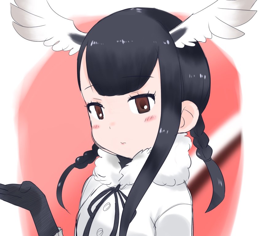 animal_ears black-headed_ibis_(kemono_friends) black_eyes black_hair cats_yone gloves highres kemono_friends kemono_friends_3 neck_ribbon ribbon tail