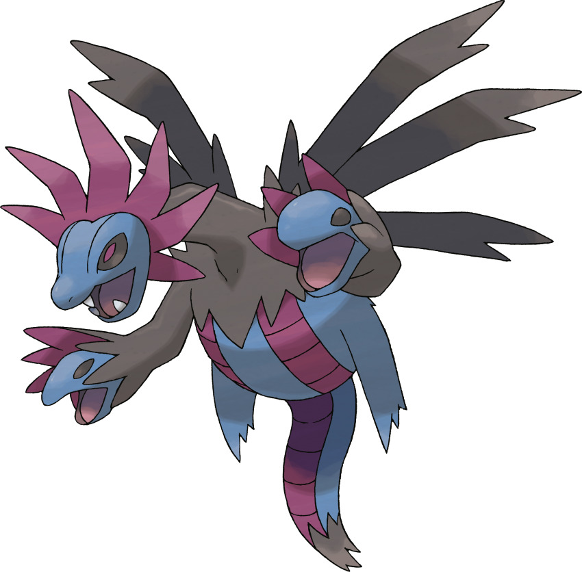 animal_focus artist_request black_sclera colored_sclera dragon fangs full_body gen_5_pokemon highres hydreigon multiple_heads nintendo no_humans official_art open_mouth pokemon pokemon_(creature) pokemon_bw pokemon_focus purple_eyes solo third-party_source transparent_background