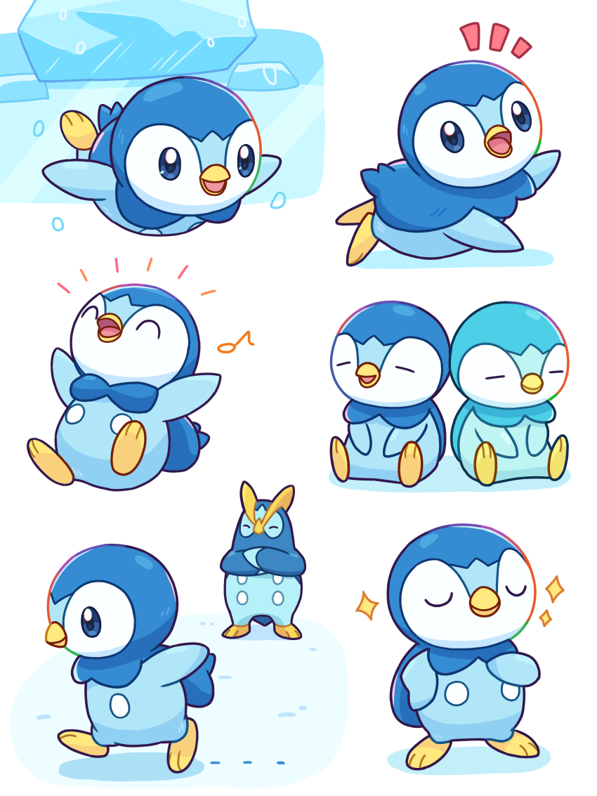 absurdres bird blue_eyes closed_eyes gen_4_pokemon highres nekogyo122 nintendo open_mouth penguin piplup pokemon pokemon_(creature) prinplup simple_background smile standing walking white_background