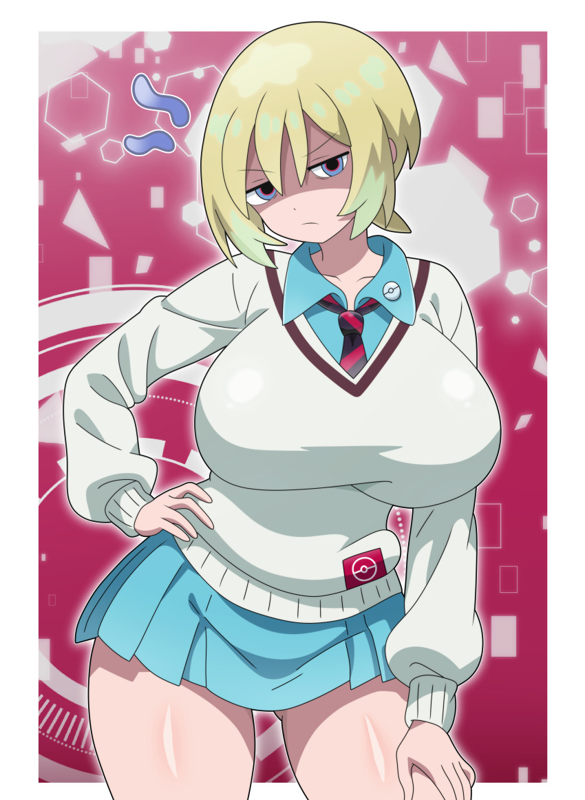 1girl absurdres alternate_breast_size alternate_costume amate_yuzuriha amate_yuzuriha_(cosplay) annoyed breasts cosplay creatures_(company) game_freak gundam gundam_gquuuuuux highres hitokiwa_kenchin irida_(pokemon) large_breasts nintendo pokemon pokemon_legends:_arceus
