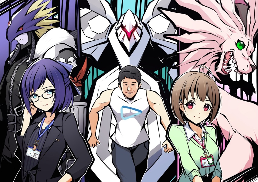 beelzebumon digimon digimon_(creature) green_eyes holydramon looking_at_viewer muscular muscular_male open_mouth sharp_teeth smile teeth yggdrasill_(digimon) yggdrasill_7d6