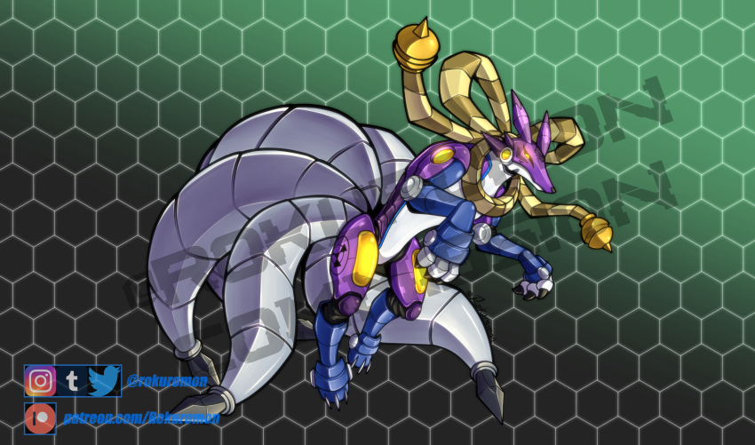 absurdres digimon digimon_(creature) highres kitsune kyubimon kyuubi multiple_tails oridigi original tail