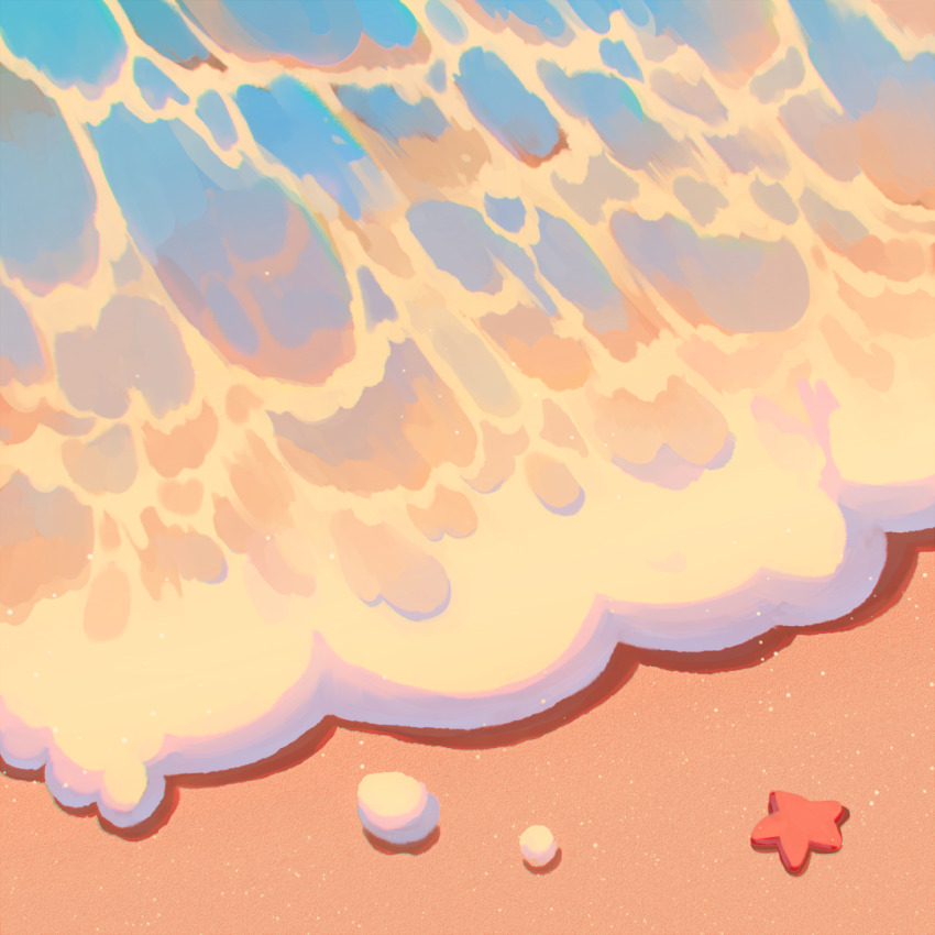 beach foam foaming_waves jauni_(tofublock) no_humans ocean original pastel_colors sand scenery starfish water