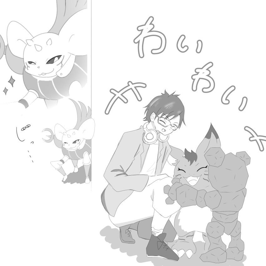 digimon digimon_(creature) digimon_rearise elecmon fand gottsumon headphones horns kumbhiramon rock tamada_keito wings