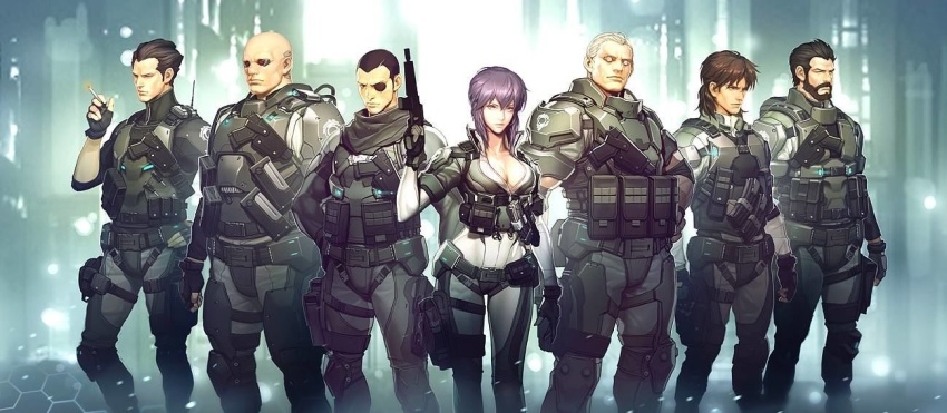 1girl batou_(gits) beard body_armor boma_(gits) cigarette cyberpunk cyborg facial_hair ghost_in_the_shell ghost_in_the_shell:_stand_alone_complex gun handgun ishikawa_(gits) kusanagi_motoko manly multiple_boys paz_(gits) police realistic saitou_(gits) science_fiction submachine_gun tataar togusa_(gits) vest weapon