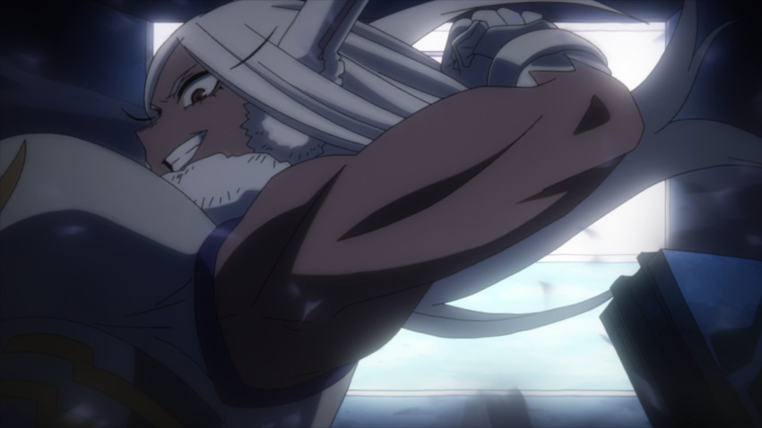 armpits bare_shoulders boku_no_hero_academia breasts highres large_breasts leotard mirko muscular muscular_female rabbit_ears smile smooth_armpits white_hair