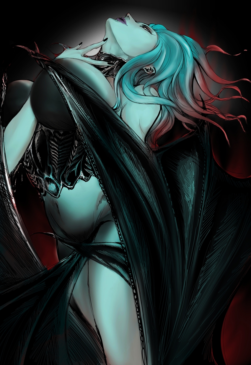 1girl absurdres berserk black_corset breasts collar corset demon_girl demon_wings highres large_breasts metal_collar nan5938845 nude slan_(berserk) solo tentacle_hair wings