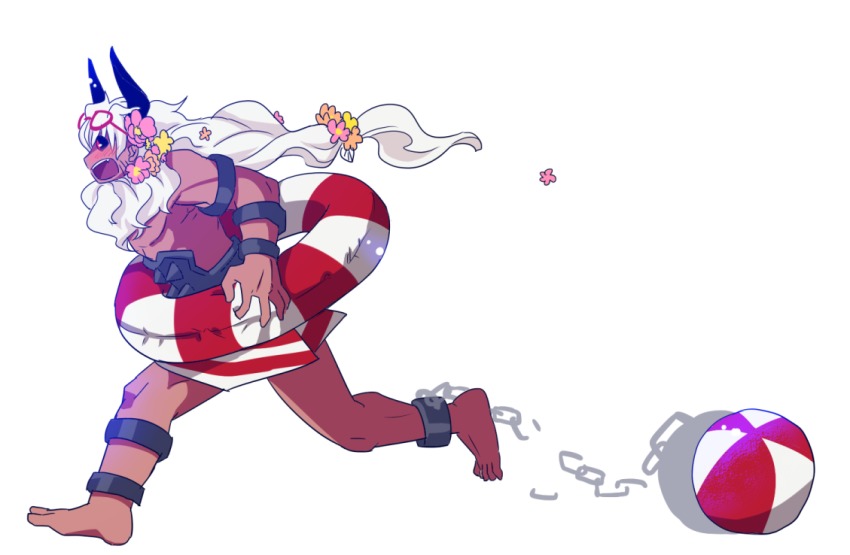 1boy abs akariya_kuubu comic fate/grand_order fate_(series) flower hair_flower hair_ornament horns long_hair male_focus solo