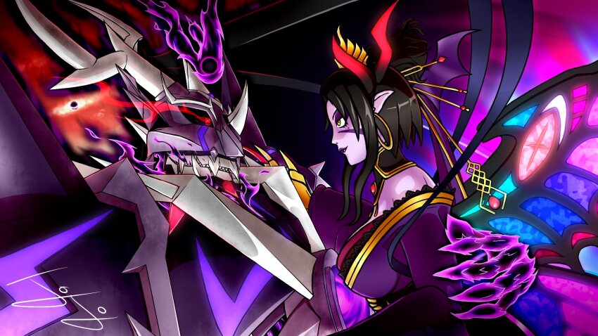 breasts demon demon_girl digimon digimon_(creature) fallen_angel highres lilithmon lilithmon_x-antibody mark_of_evil oridigi wings