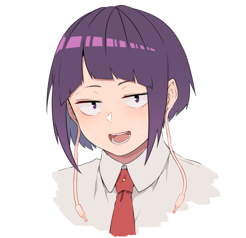 boku_no_hero_academia highres jiro_kyoka kobaji looking_at_viewer necktie open_mouth purple_hair red_necktie school_uniform shirt short_hair smile white_background white_shirt