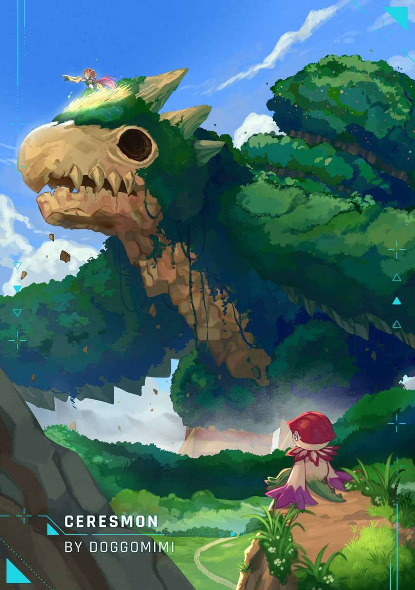 absurdres ceresmon ceresmon_medium digimon digimon_(creature) floramon forest giant highres looking_at_viewer nature size_difference wings